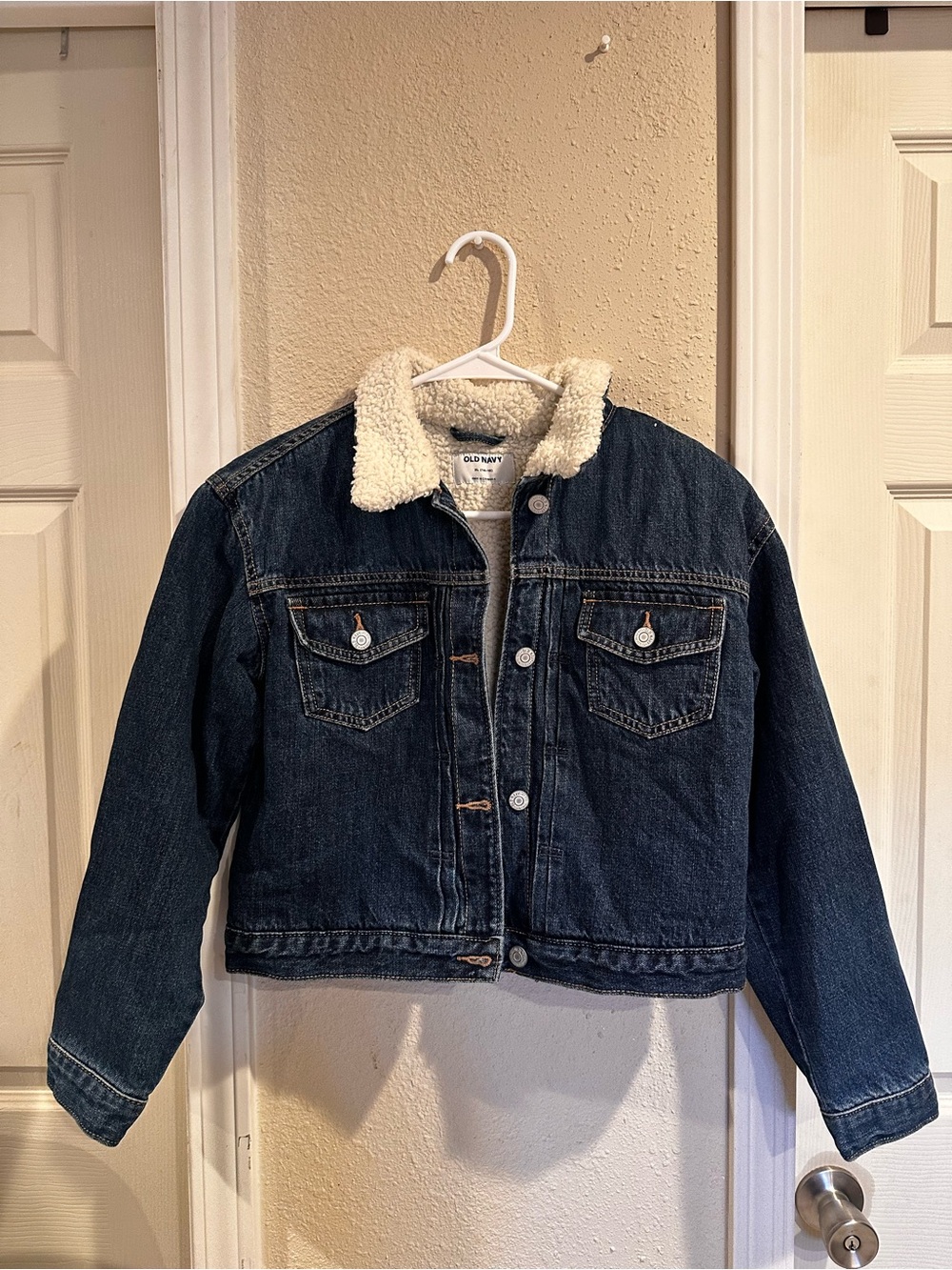 Old Navy Dark Blue Sherpa-Lined Denim Jacket for Kids Size XL 0497
